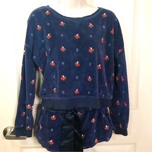 Abercrombie Navy Blue Squirrel Velour Sleep Pajama Lounge Set  Size XS EUC